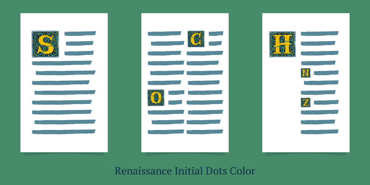 Beispiel einer Renaissance Initial Dots Color-Schriftart